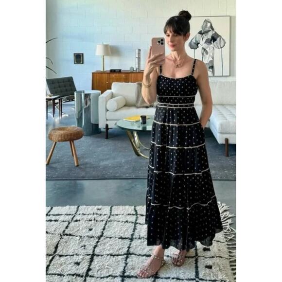 Ulla Johnson Clemente Abstract Print Tiered Cotton Midi Sundress Size 12 - Picture 13 of 13